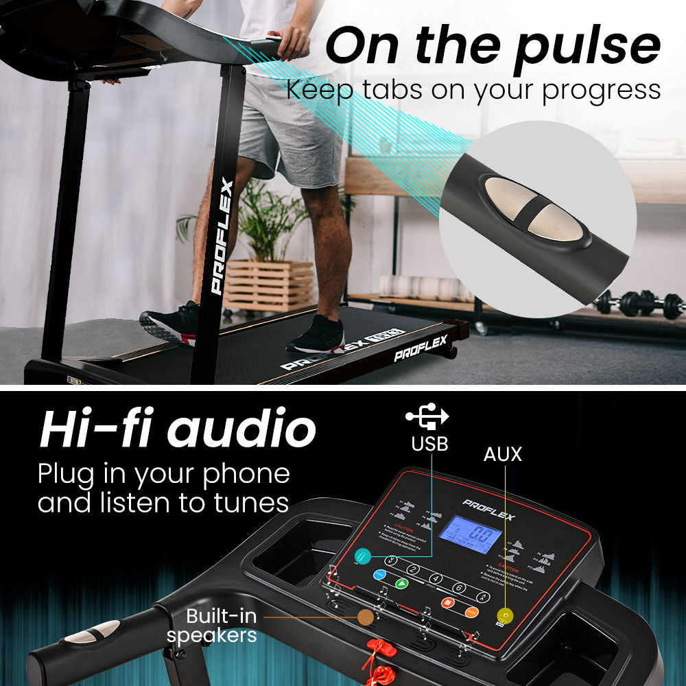 PROFLEX TRX3 Electric Treadmill, Compact Size, Foldable, USB/MP3, Pulse Sensors