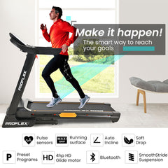 Proflex TRX9s Electric Treadmill, Large Size, 450mm Belt, 10-inch display, Foldable, Suspension, Auto Incline, WiFi, Bluetooth, Pulse Sensors