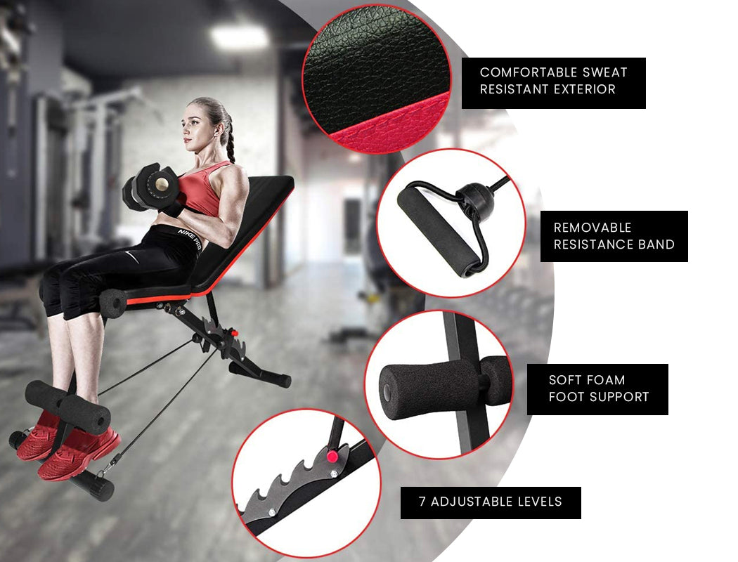 PROFLEX Weight Bench Workout Gym Press Adjustable Lifting Fitness Folding Bands-QLD_Rural