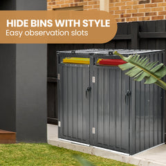 PLANTCRAFT Double Steel Wheelie Garbage Bin Storage Shed, Enclosure with 2 Opening Doors