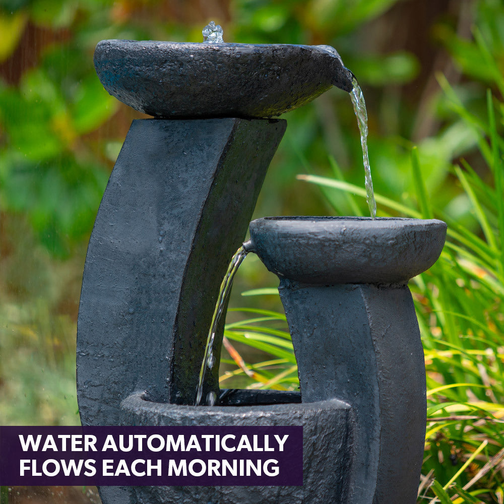 PROTEGE Solar Fountain Water Feature Outdoor Bird Bath with LED Lights - Charcoal-NSW_Rural