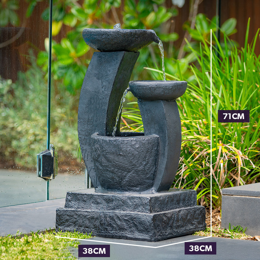 PROTEGE Solar Fountain Water Feature Outdoor Bird Bath with LED Lights - Charcoal-NSW_Metro