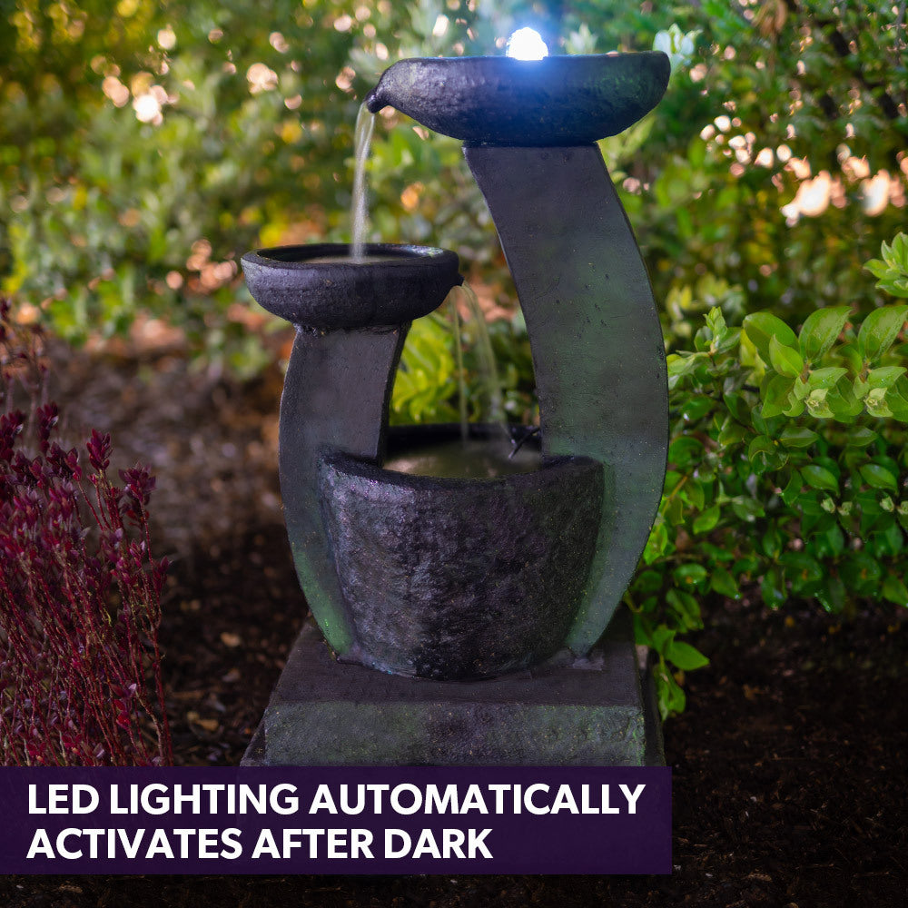 PROTEGE Solar Fountain Water Feature Outdoor Bird Bath with LED Lights - Charcoal-NSW_Metro