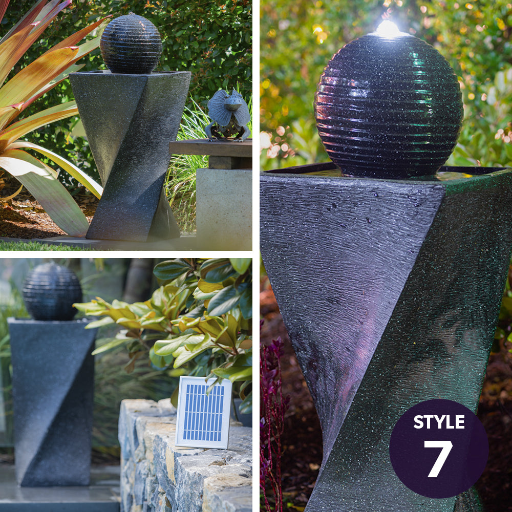 PROTEGE Solar Fountain Water Feature Outdoor Bird Bath with LED Lights - Charcoal-NSW_Metro