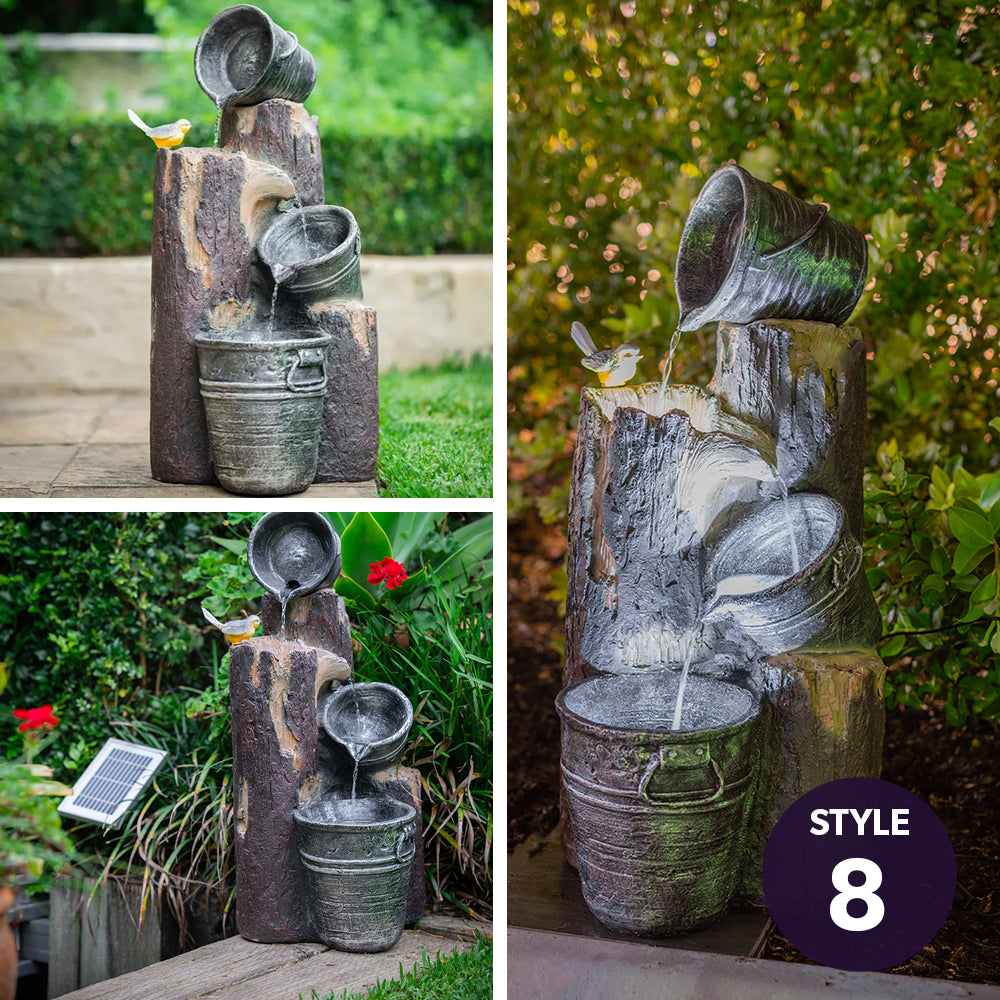 PROTEGE Solar Fountain Water Feature Outdoor Bird Bath with LED Lights - Charcoal-NSW_Metro