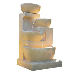 PROTEGE Solar Fountain Water Feature Outdoor 4 Bowl with LED Lights - Sand Colour-WA_Rural