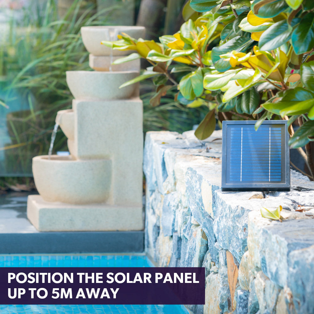 PROTEGE Solar Fountain Water Feature Outdoor 4 Bowl with LED Lights - Sand Colour-NSW_Metro