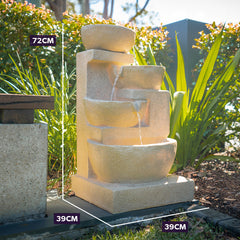 PROTEGE Solar Fountain Water Feature Outdoor 4 Bowl with LED Lights - Sand Colour-VIC_Rural