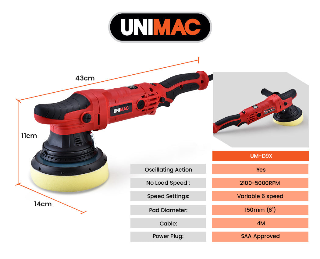 UNIMAC Electric Car Polisher Buffer Dual Action Orbital Polishing Sanding Waxer Sander Machine 720W-ACT