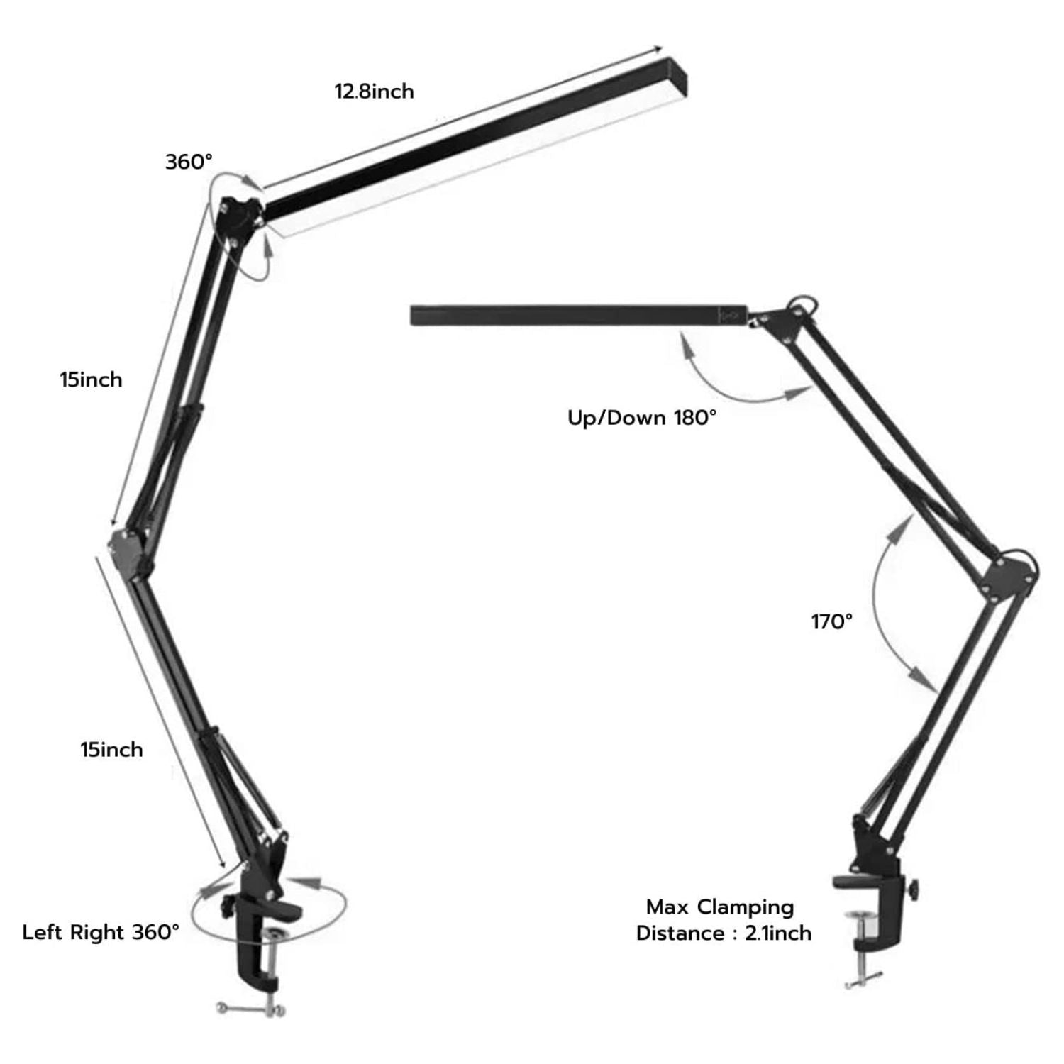 GOMINIMO LED Swing Arm Desk Lamp with Clamp (Black)