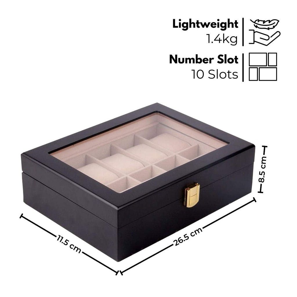 GOMINIMO 10 Slot Watch Display Box Black Wood