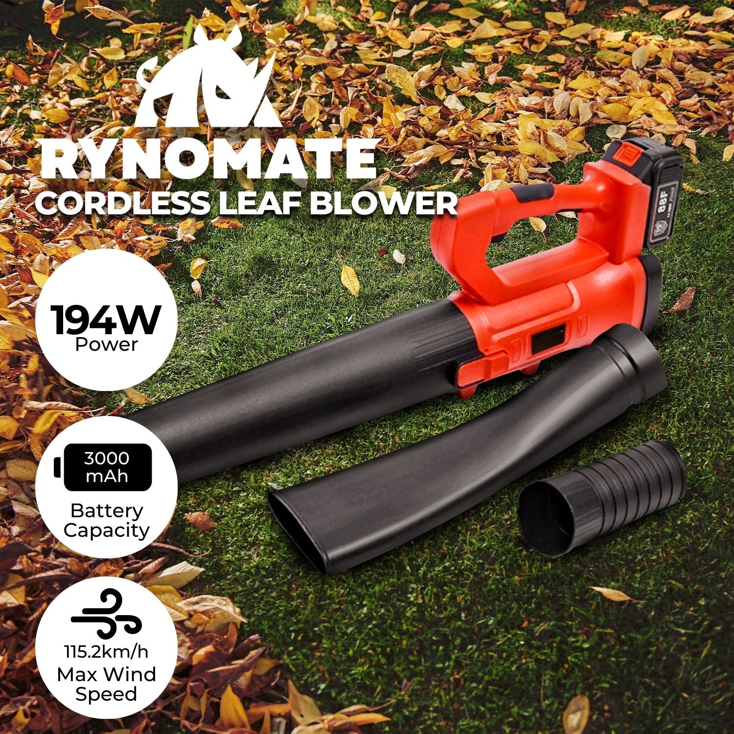 RYNOMATE 18V Cordless Leaf Blower with Lithium Battery and Charger Kit (Red and Black)