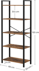 VASAGLE 5-Tier Storage Rack Bookshelf with Steel Frame Rustic Brown and Black