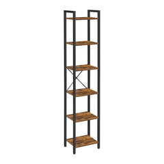 VASAGLE Narrow Bookcase Small 6-Tiers Bookshelf Industrial Rustic Brown and Black