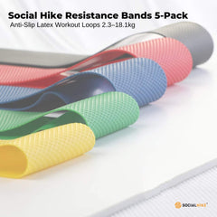 Social Hike Resistance Bands 5-Pack – Anti-Slip Latex Workout Loops 2.3–18.1kg