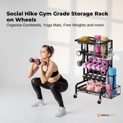Social Hike Gym Equipment Storage Rack on Wheels - Dumbbells Weights Organiser