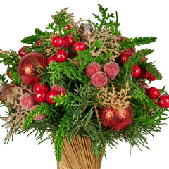 Christabelle 33cm Christmas Bouquet Pre-Decorated Holiday Floral Arrangement with Berries, Baubles & Pine Cones Festive Tabletop Centrepiece Decoration