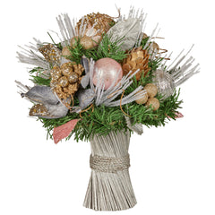 Christabelle 33cm Christmas Bouquet Pre Decorated Holiday Floral Arrangement w/Jewelled Baubles, Berries, Flowers & Pine