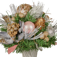 Christabelle 33cm Christmas Bouquet Pre Decorated Holiday Floral Arrangement w/Jewelled Baubles, Berries, Flowers & Pine
