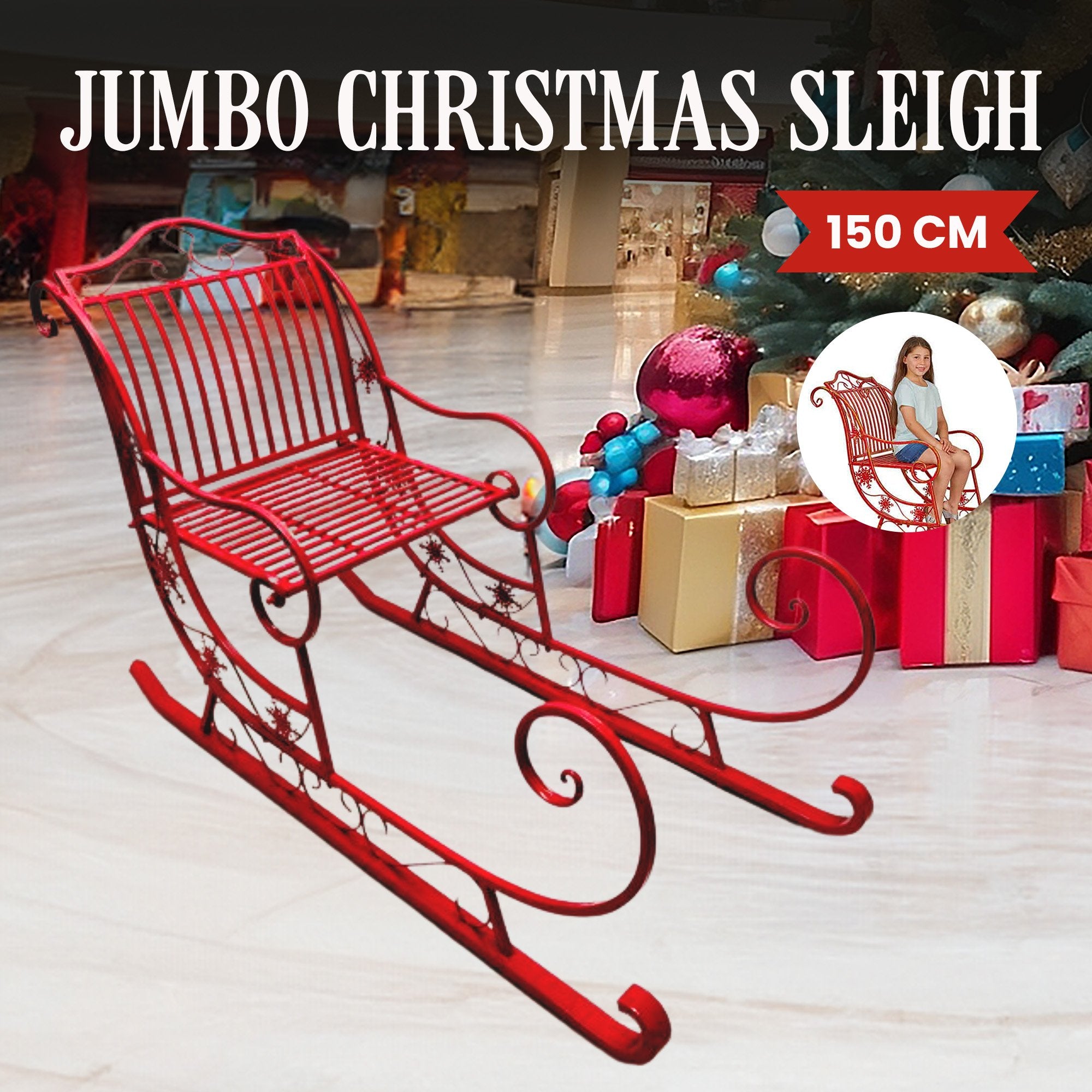 Christabelle Christmas Sleigh With Red Finish - Metal 150cm