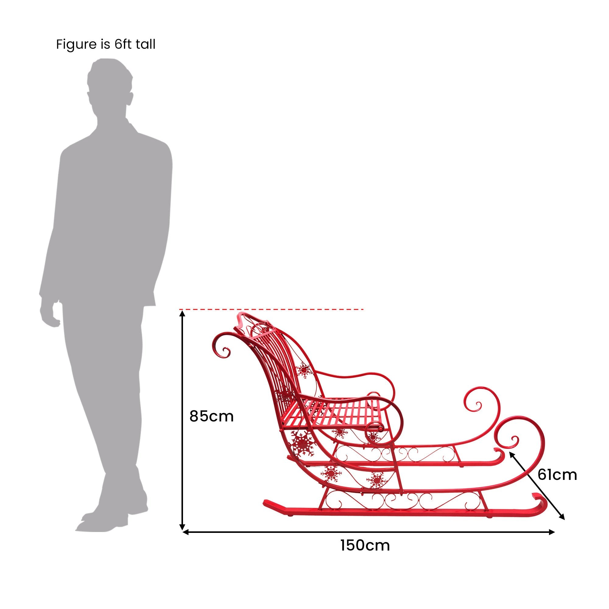 Christabelle Christmas Sleigh With Red Finish - Metal 150cm