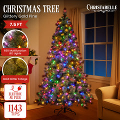 Christabelle 7.5ft Christmas Tree Glittery Gold Pine Led Multi-functional Lights