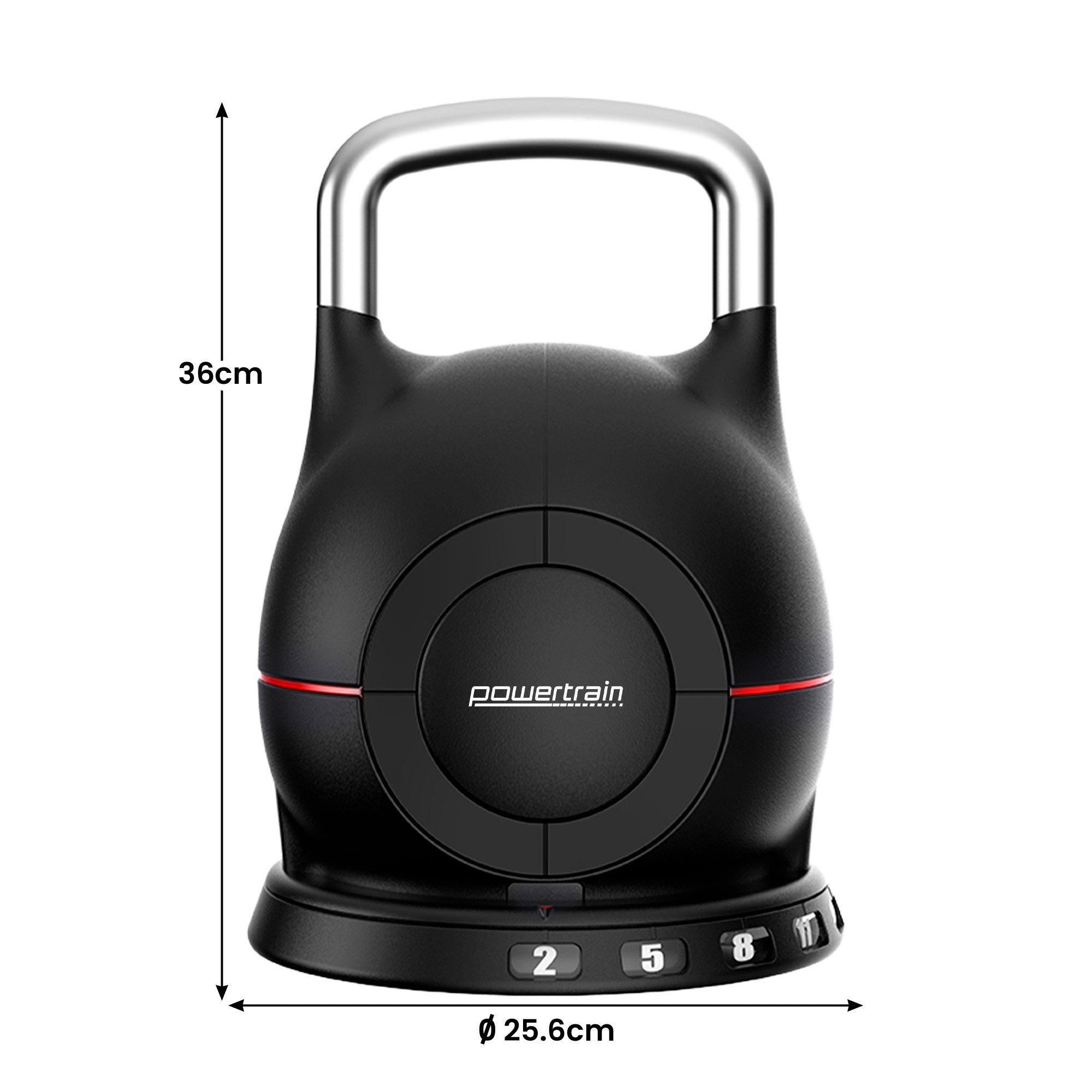 Powertrain Adjustable Kettlebell 20kg 7 in 1 Weight Selection Set w/Quick One Hand Adjustment Secure Locking System
