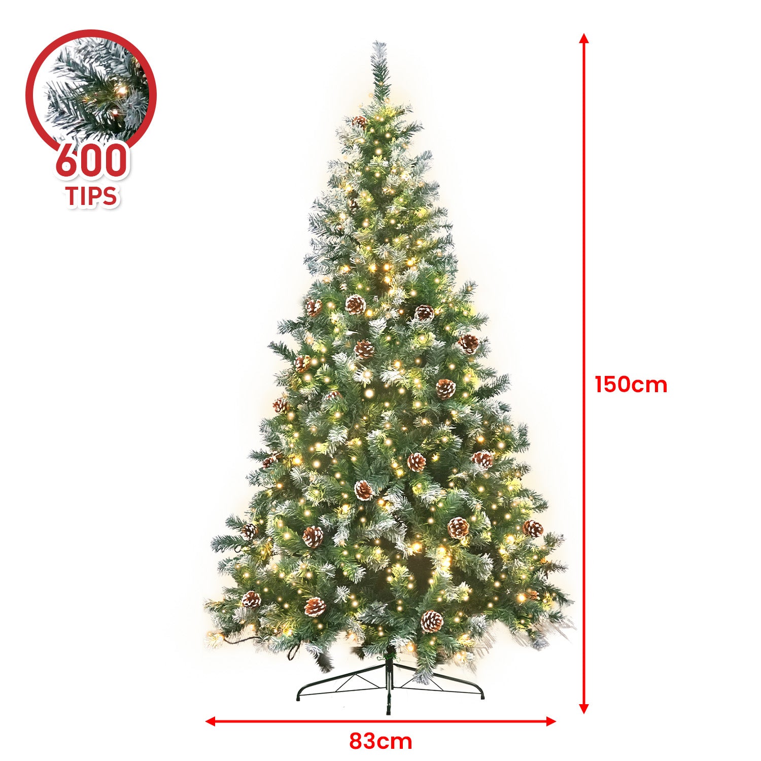 Christabelle 1.5m Pre Lit LED Christmas Tree Decor with Pine Cones Xmas Decorations-VIC_Rural