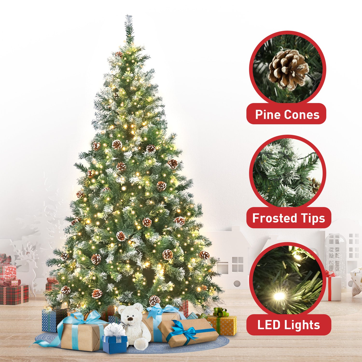 Christabelle 1.5m Pre Lit LED Christmas Tree Decor with Pine Cones Xmas Decorations-VIC_Rural