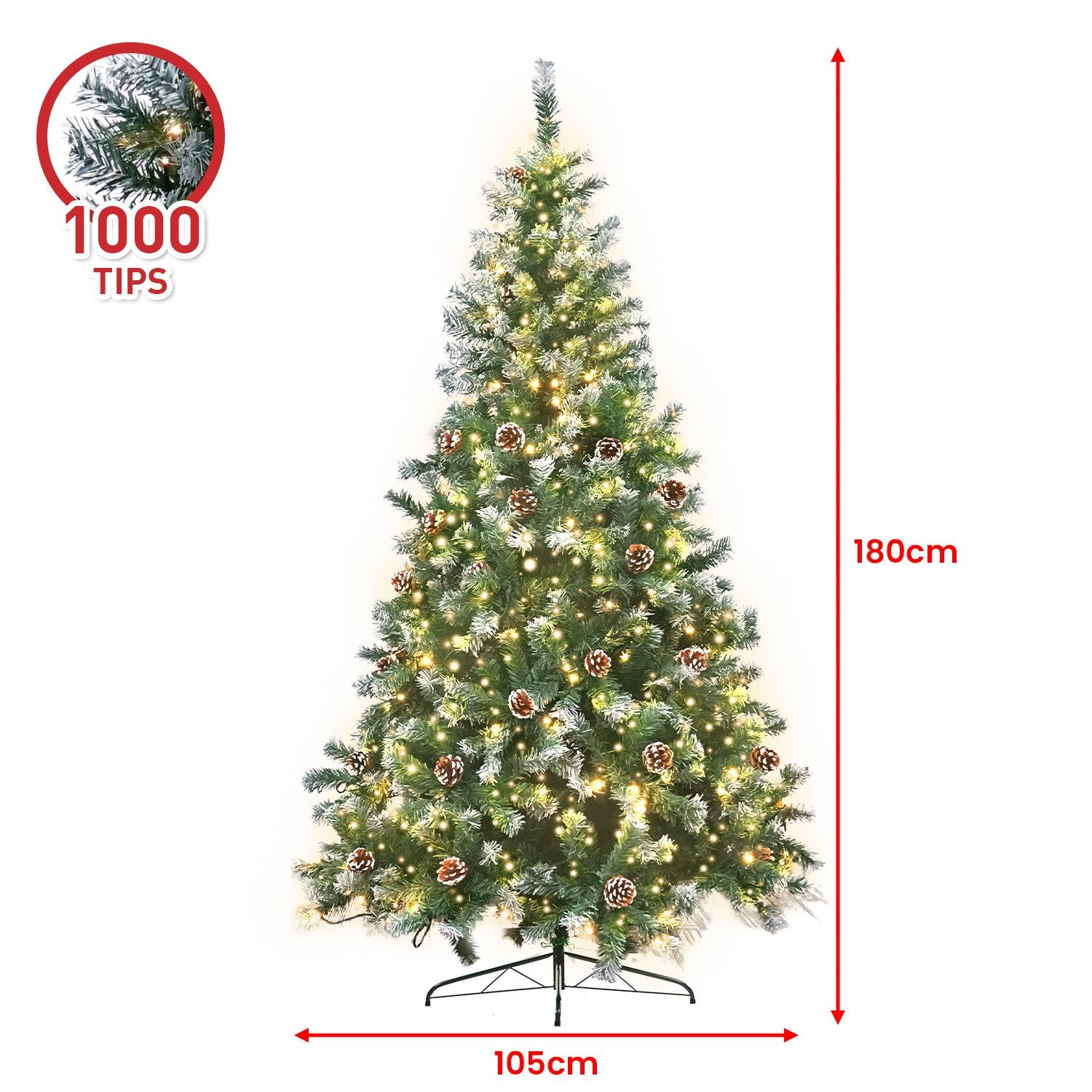 Christabelle 1.8m Pre Lit LED Christmas Tree Decor with Pine Cones Xmas Decorations-VIC_Rural