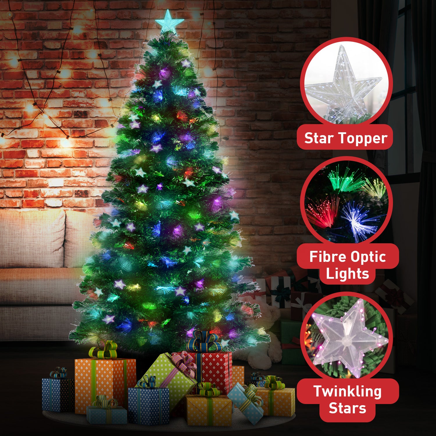 Christabelle 1.8m Enchanted Pre Lit Fibre Optic Christmas Tree Stars Xmas Decor-WA_Metro