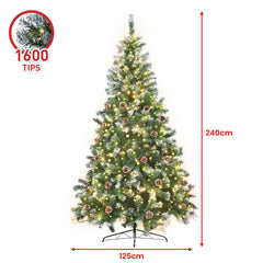 Christabelle 2.4m Pre Lit LED Christmas Tree Decor with Pine Cones Xmas Decorations-WA_Metro