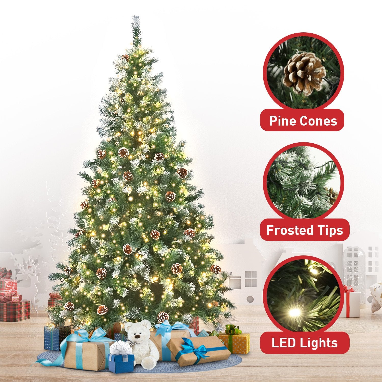 Christabelle 2.7m Pre Lit LED Christmas Tree Decor with Pine Cones Xmas Decorations-VIC_Rural