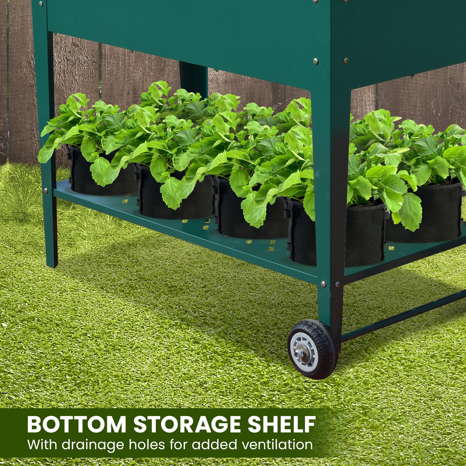 Wallaroo Garden Bed Cart Raised Planter Box 108.5 x 50.5 x 80cm Galvanized Steel - Green-REMOTE