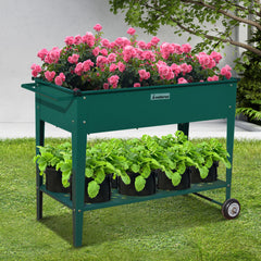 Wallaroo Garden Bed Cart Raised Planter Box 108.5 x 50.5 x 80cm Galvanized Steel - Green-REMOTE