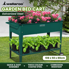 Wallaroo Garden Bed Cart Raised Planter Box 108.5 x 50.5 x 80cm Galvanized Steel - Green-NT_Rural