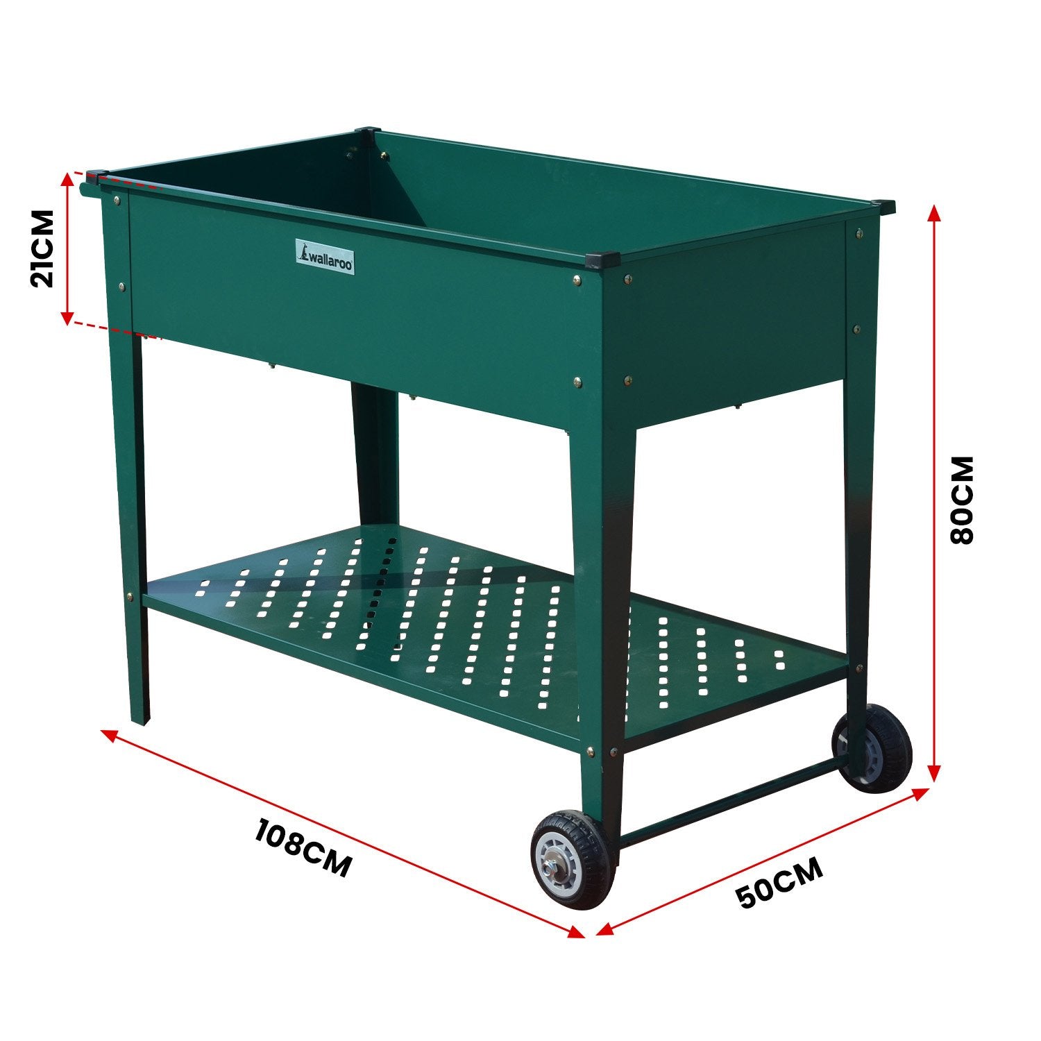 Wallaroo Garden Bed Cart Raised Planter Box 108.5 x 50.5 x 80cm Galvanized Steel - Green-REMOTE