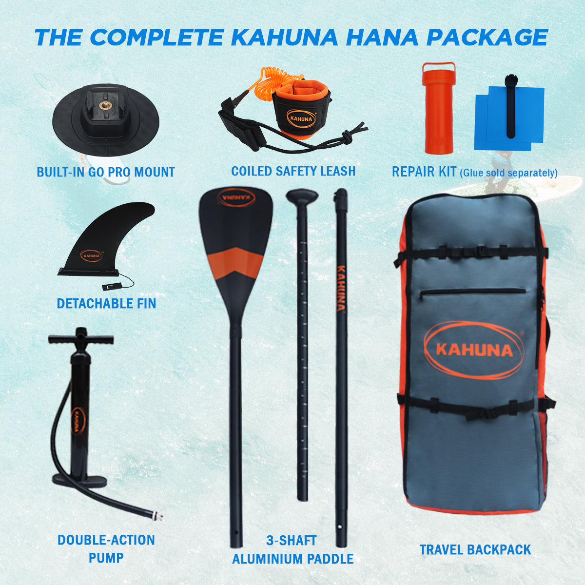 Kahuna Hana Inflatable Stand Up Paddle Board 10FT w/ iSUP Accessories-ACT