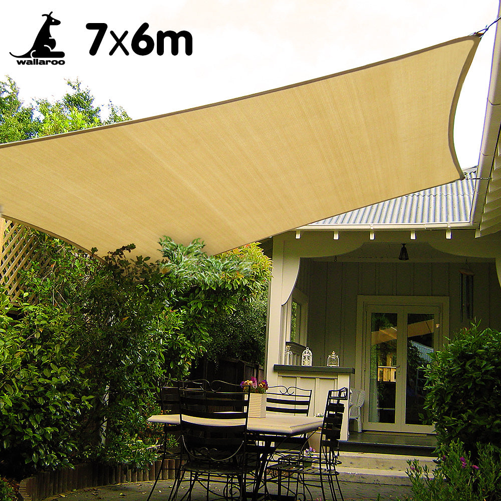 Wallaroo Rectangular Shade Sail 7m x 6m - Sand-ACT