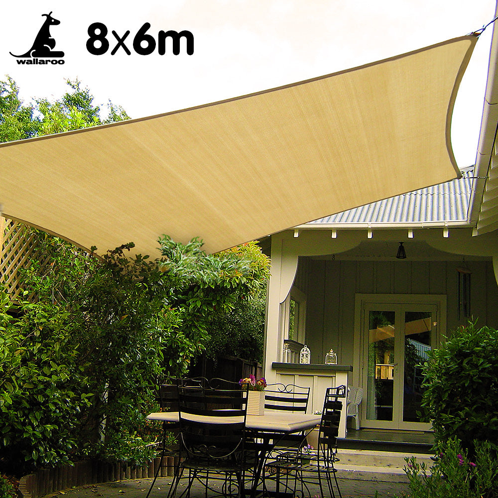 Wallaroo Rectangular Shade Sail: 8m x 6m - Sand-ACT