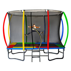 Kahuna 8ft x 11ft Rectangular Trampoline Rainbow Free Safety Net Spring Pad Cover Mat Ladder