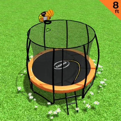 Kahuna 8ft Outdoor Orange Trampoline For Kids And Children Suited For Fitness Exercise Gymnastics With Safety Enclosure Basketball Hoop Set