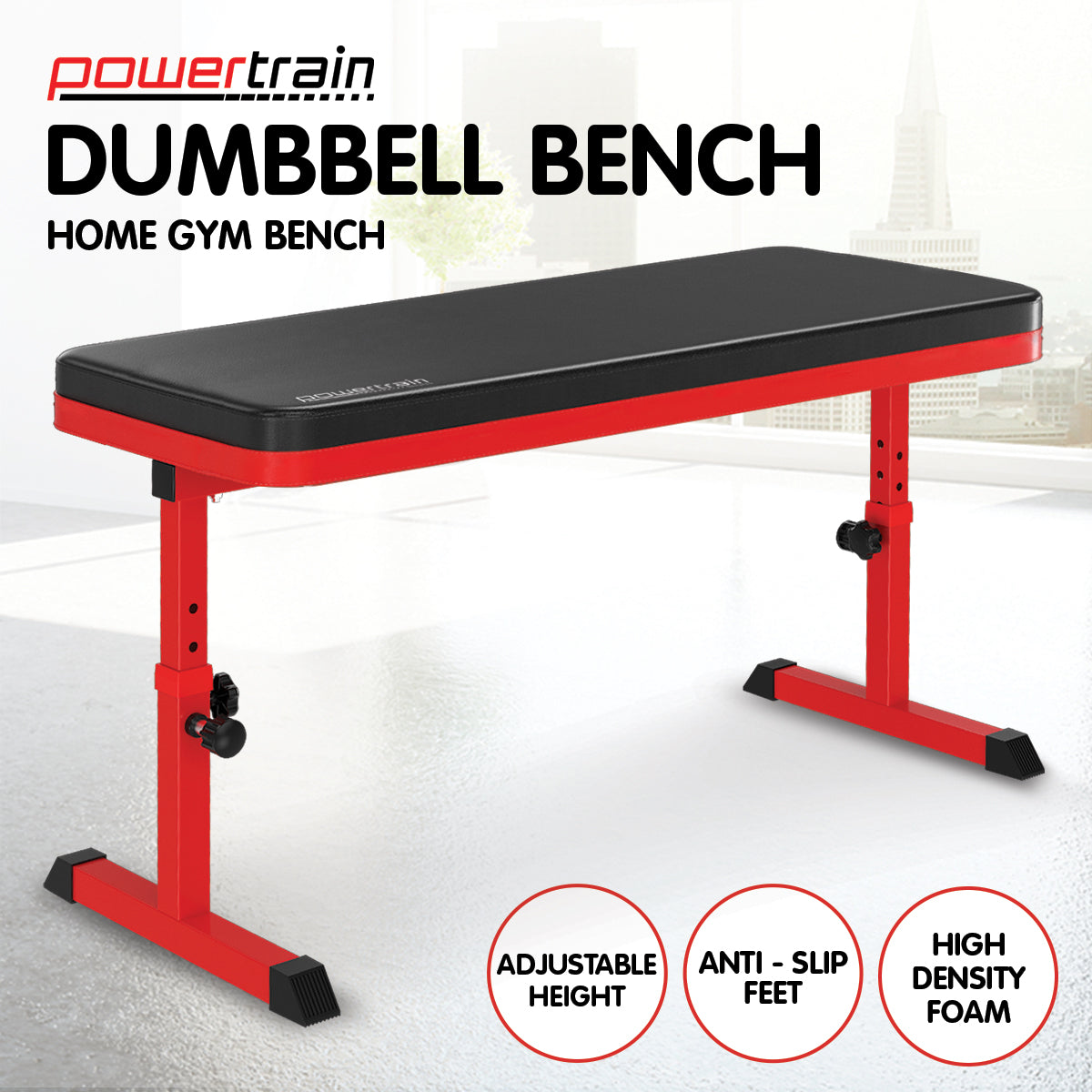 Powertrain Height-Adjustable Exercise Home Gym Flat Weight Bench-TAS_Rural