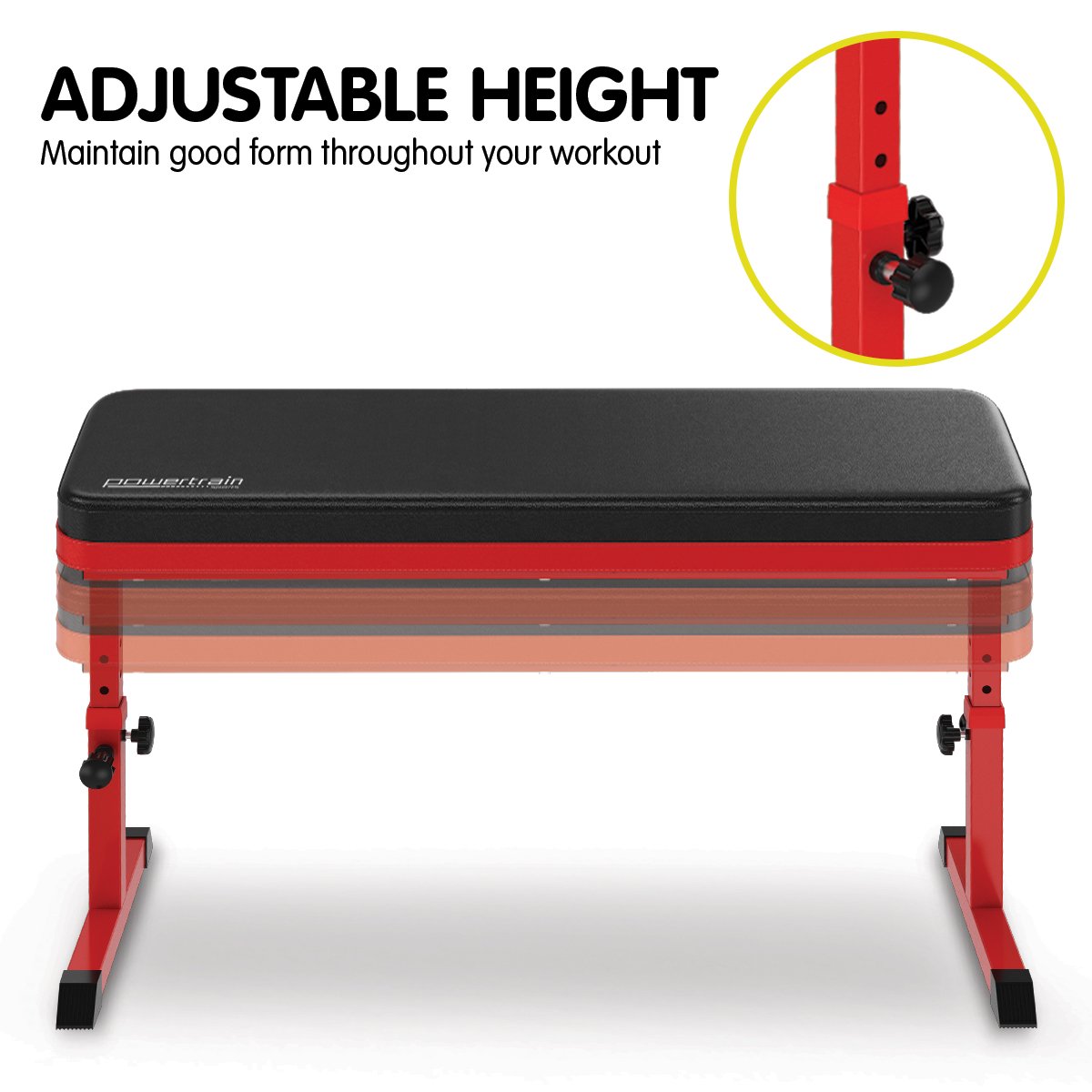 Powertrain Height-Adjustable Exercise Home Gym Flat Weight Bench-TAS_Metro