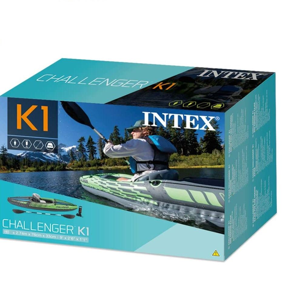 Intex Sports Challenger K1 Inflatable Kayak 1 Seat Floating Boat Oars River Lake 68305NP-QLD_Rural