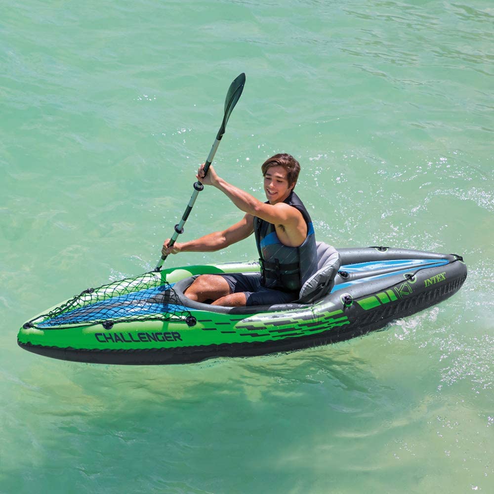 Intex Sports Challenger K1 Inflatable Kayak 1 Seat Floating Boat Oars River Lake 68305NP-REMOTE