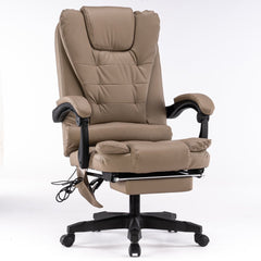 8 Point Massage Chair Executive Office Computer Seat Footrest Recliner Pu Leather Beige-WA_Rural