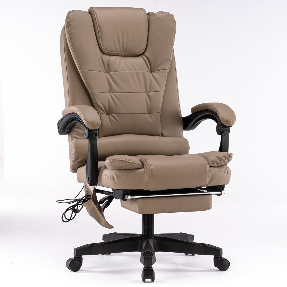 8 Point Massage Chair Executive Office Computer Seat Footrest Recliner Pu Leather Beige-QLD_Metro