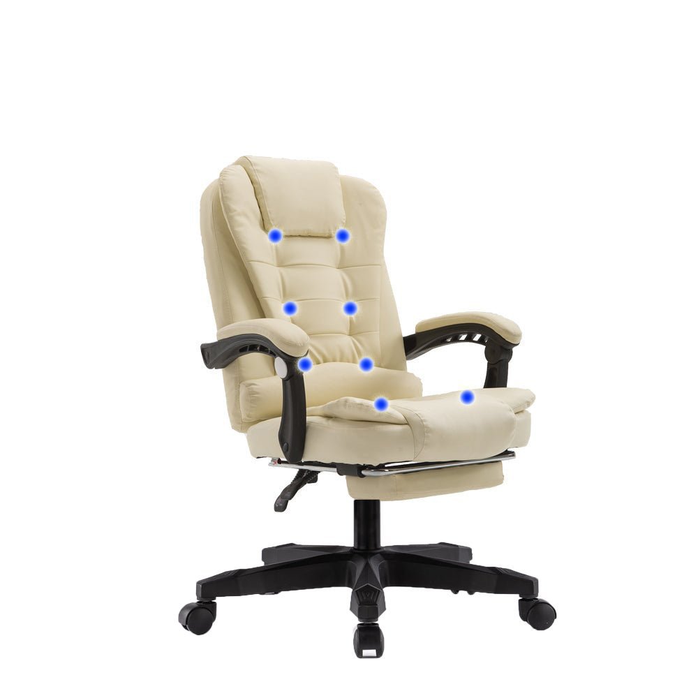 8 Point Massage Chair Executive Office Computer Seat Footrest Recliner Pu Leather Beige-ACT