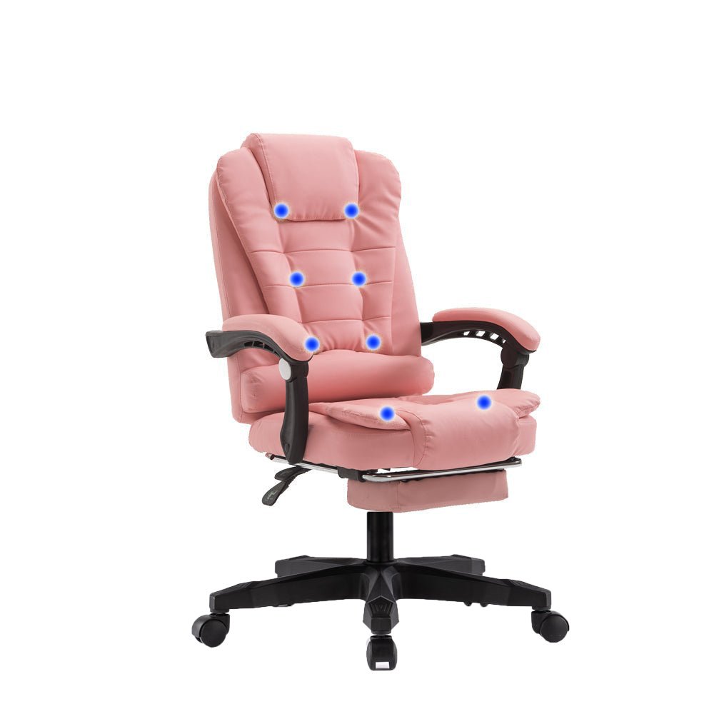 8 Point Massage Chair Executive Office Computer Seat Footrest Recliner Pu Leather Beige-WA_Rural